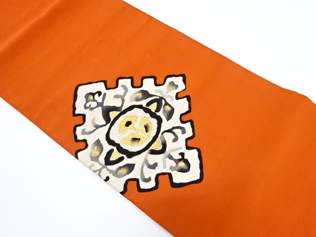 JAPANESE KIMONO / ANTIQUE NAGOYA OBI / SILK / WOVEN FLOWER CREST